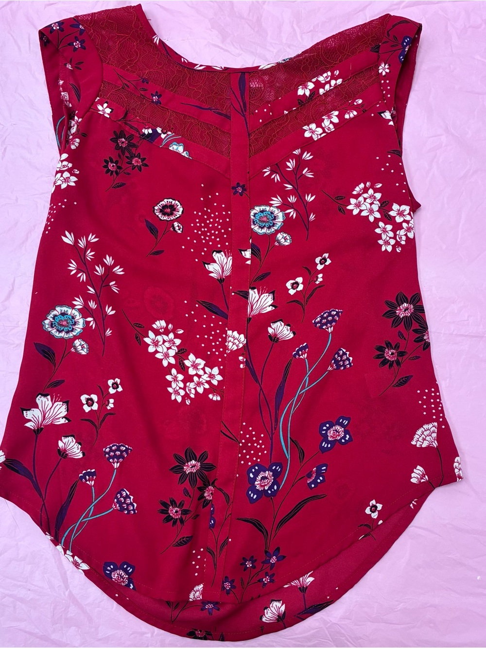 Candie's Red Floral Lace-Trim Camisole Tank Top Polyester NWOT Sz S